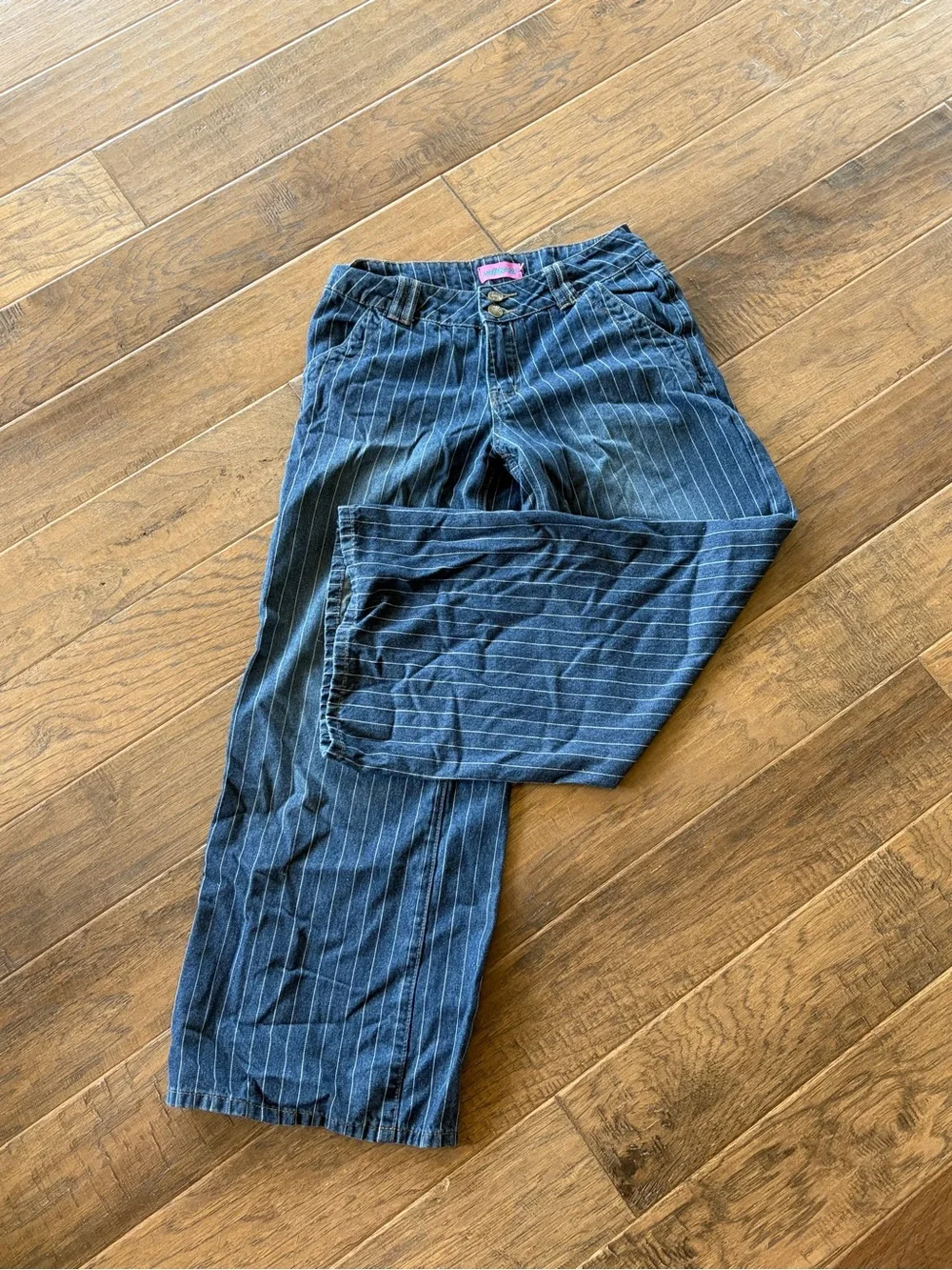 Edikted Navy Blue Pinstripe Wide-Leg Kids Jeans